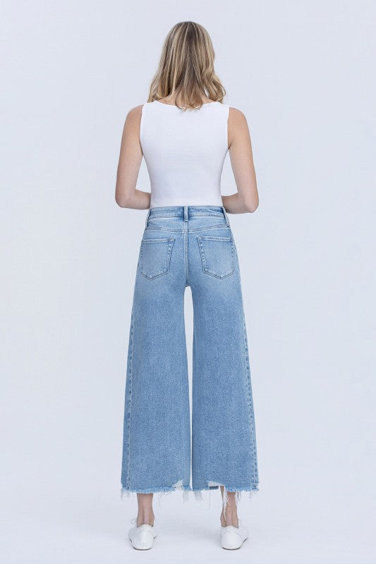 HIGH RISE MEDIUM LIGHT SIDE PANEL CROP-WIDE JEANS