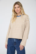 Color Block Neck Trim LS Boxy Knit Top