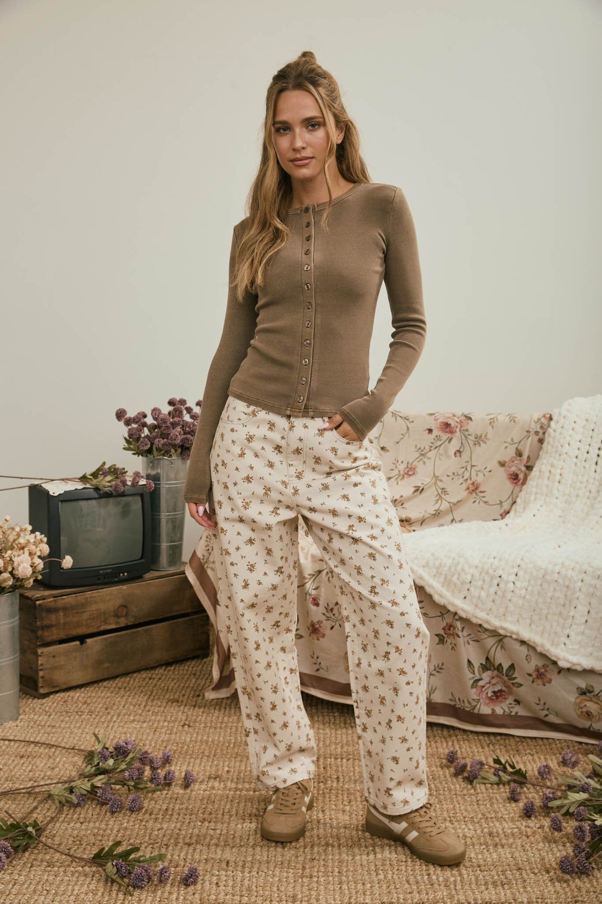 Floral Ecru Denim Pattern Jeans
