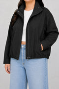 Zip-up Mock Neck Elastic Hem Jacket PLUS