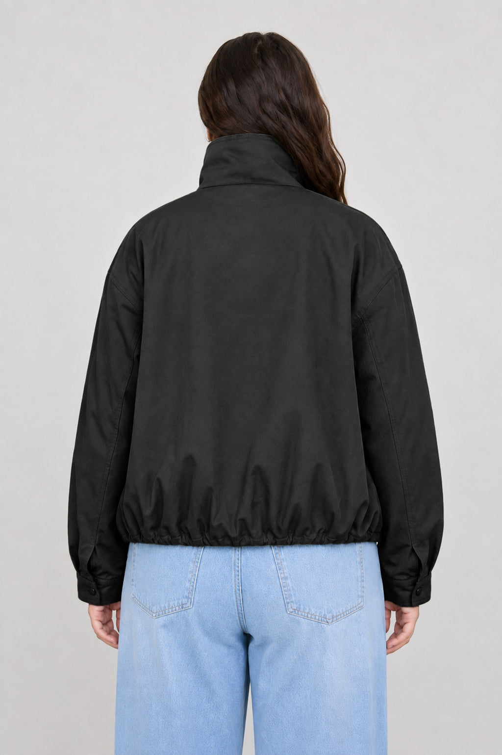 Zip-up Mock Neck Elastic Hem Jacket PLUS