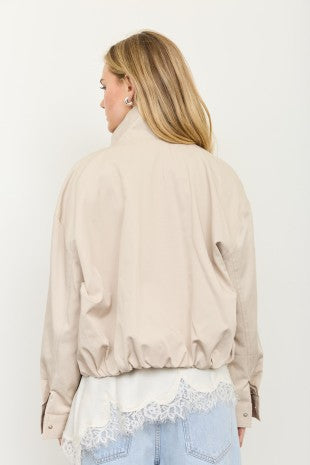 Zip-up Mock Neck Elastic Hem Jacket