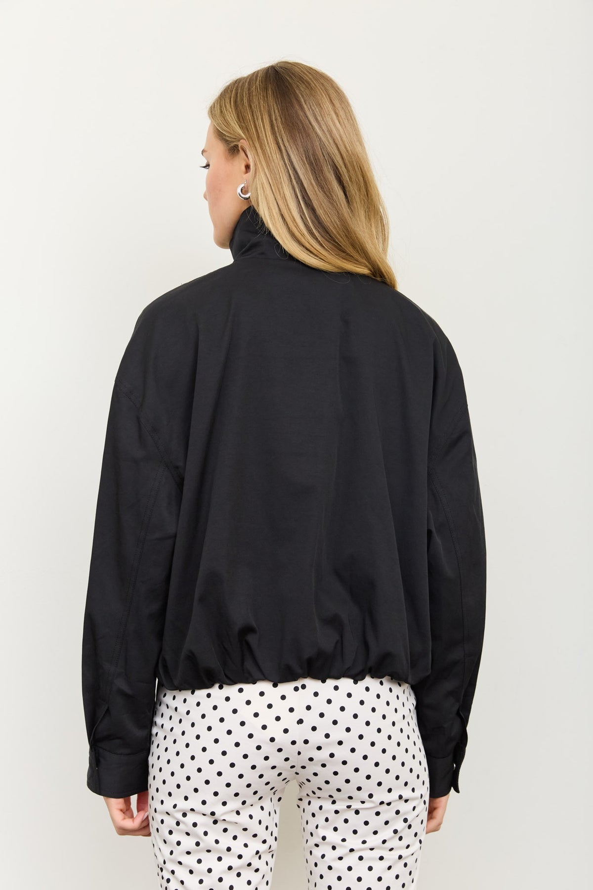 Zip-up Mock Neck Elastic Hem Jacket