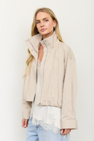 Zip-up Mock Neck Elastic Hem Jacket