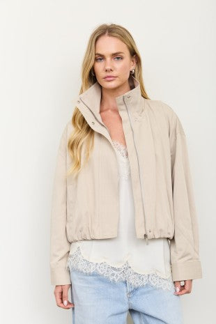Zip-up Mock Neck Elastic Hem Jacket