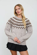 Fair Isle Yoke Crew Neck Knit Pullover Sweater