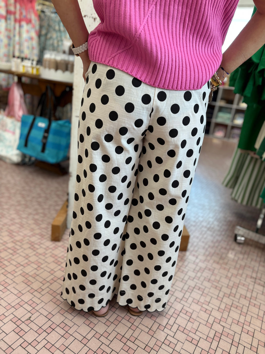 Embroidered Scallop Edge Detailed Polka Dot Pants