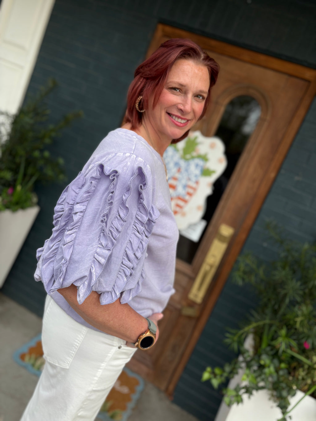 Ruffled Slvs Mineral Washed Top