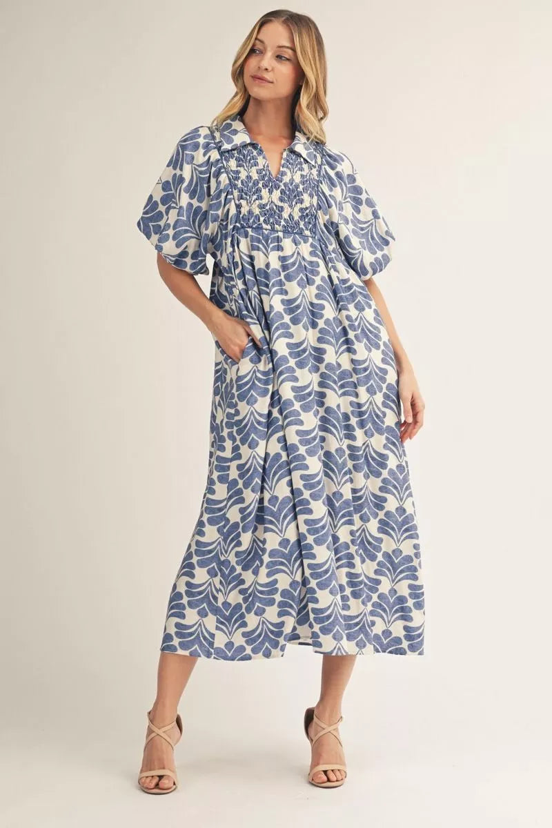 Jodifl Short puff sleeves boho floral midi dress