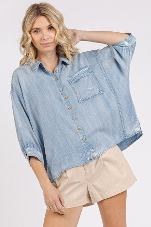 Washed Tencel Chambray Dolman Sleeve Shirt