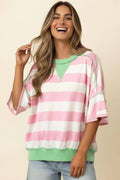 Plus Flutter Elbow Sleeve Stripe French Terry Top