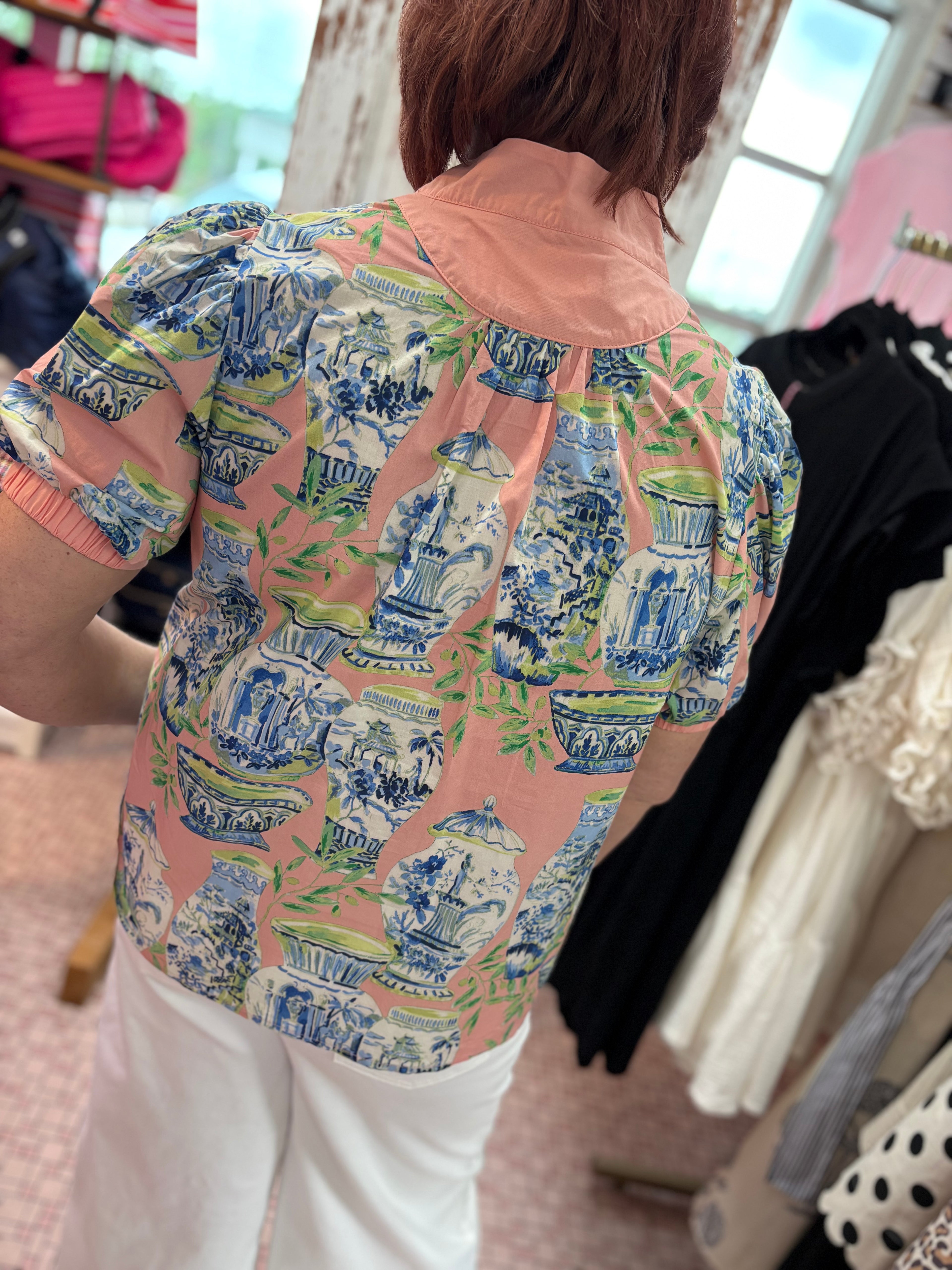 Abstract Print V-Neck Top