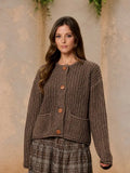 Marled Button Down Raw Edge Chunky Knit Cardigan