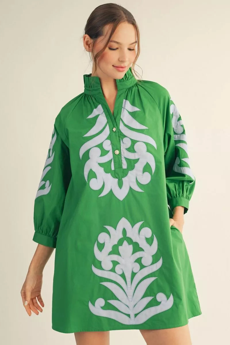 Jodif Kelly green floral Applique dress