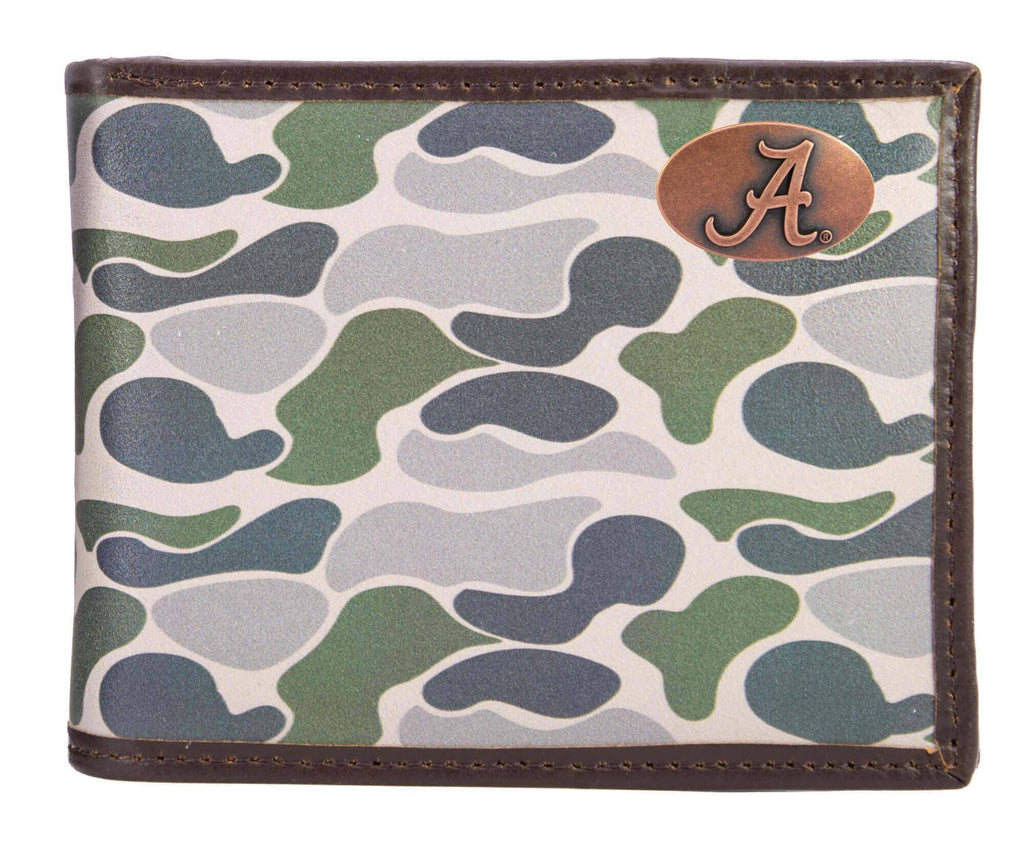 Alabama Crimson Tide Men's Bifold Old School Camo Leather Wallet.