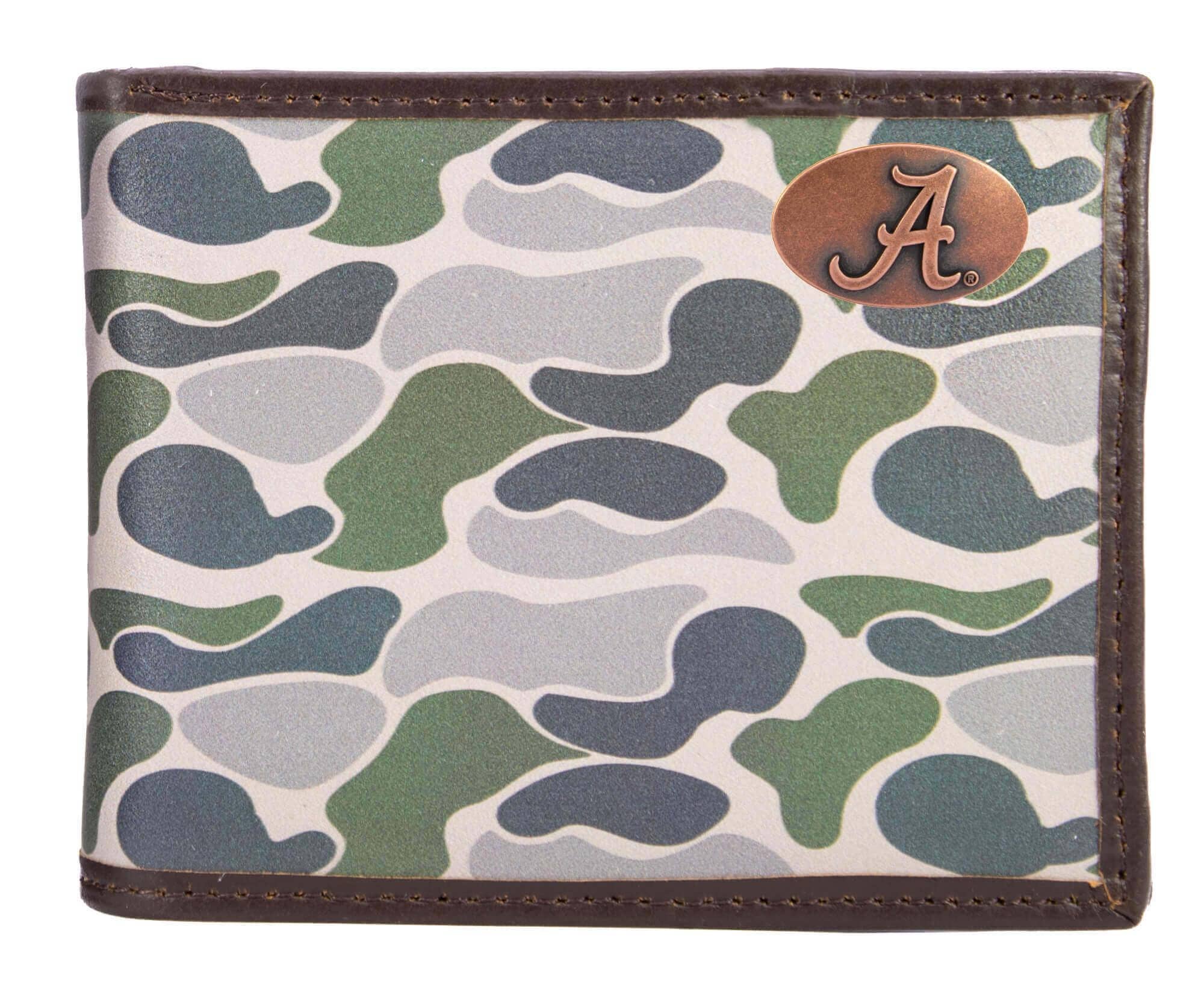 Alabama Crimson Tide Men's Bifold Old School Camo Leather Wallet.