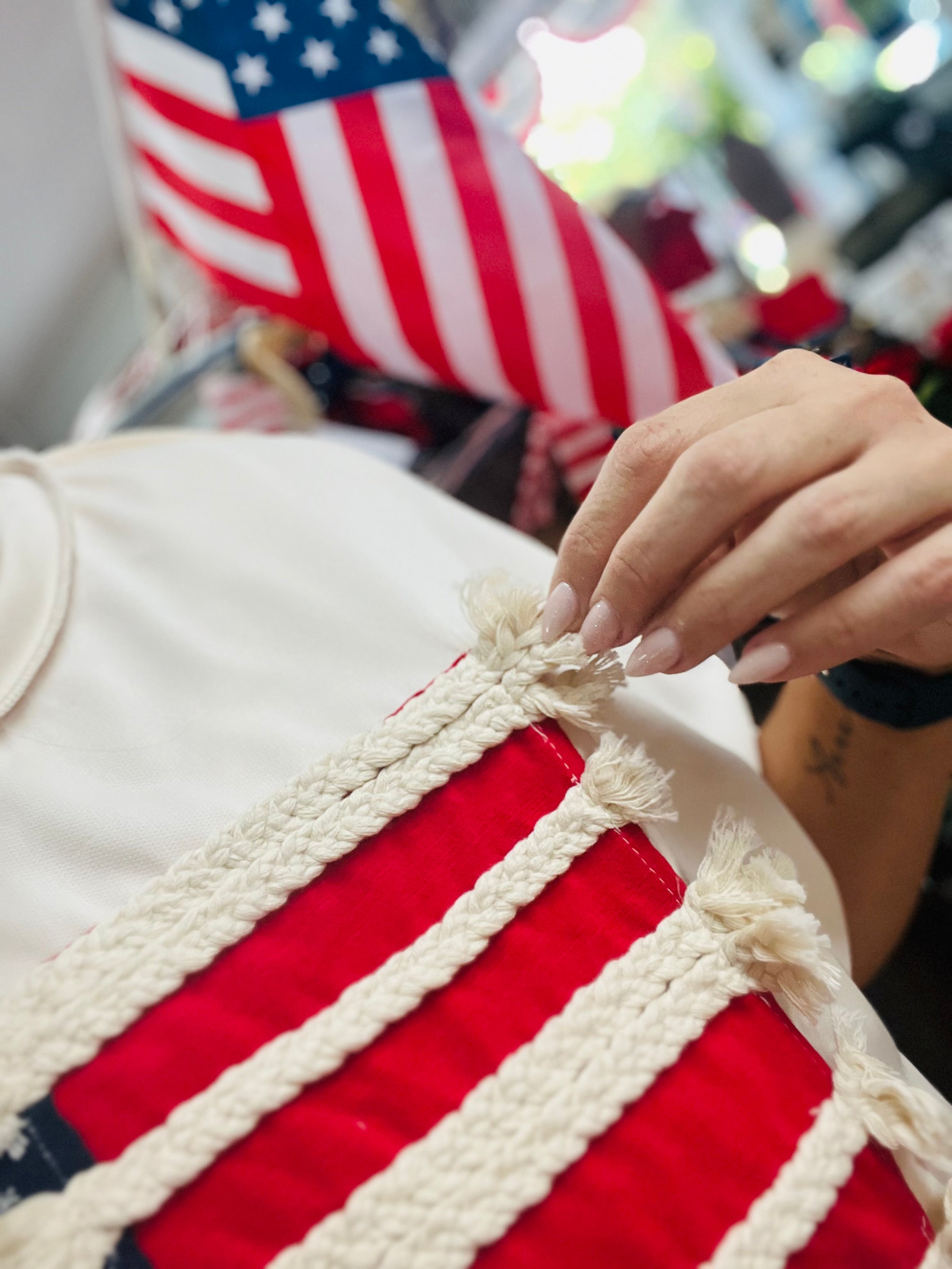 s Embroidery Braided Stripe American Flag Top PLUS