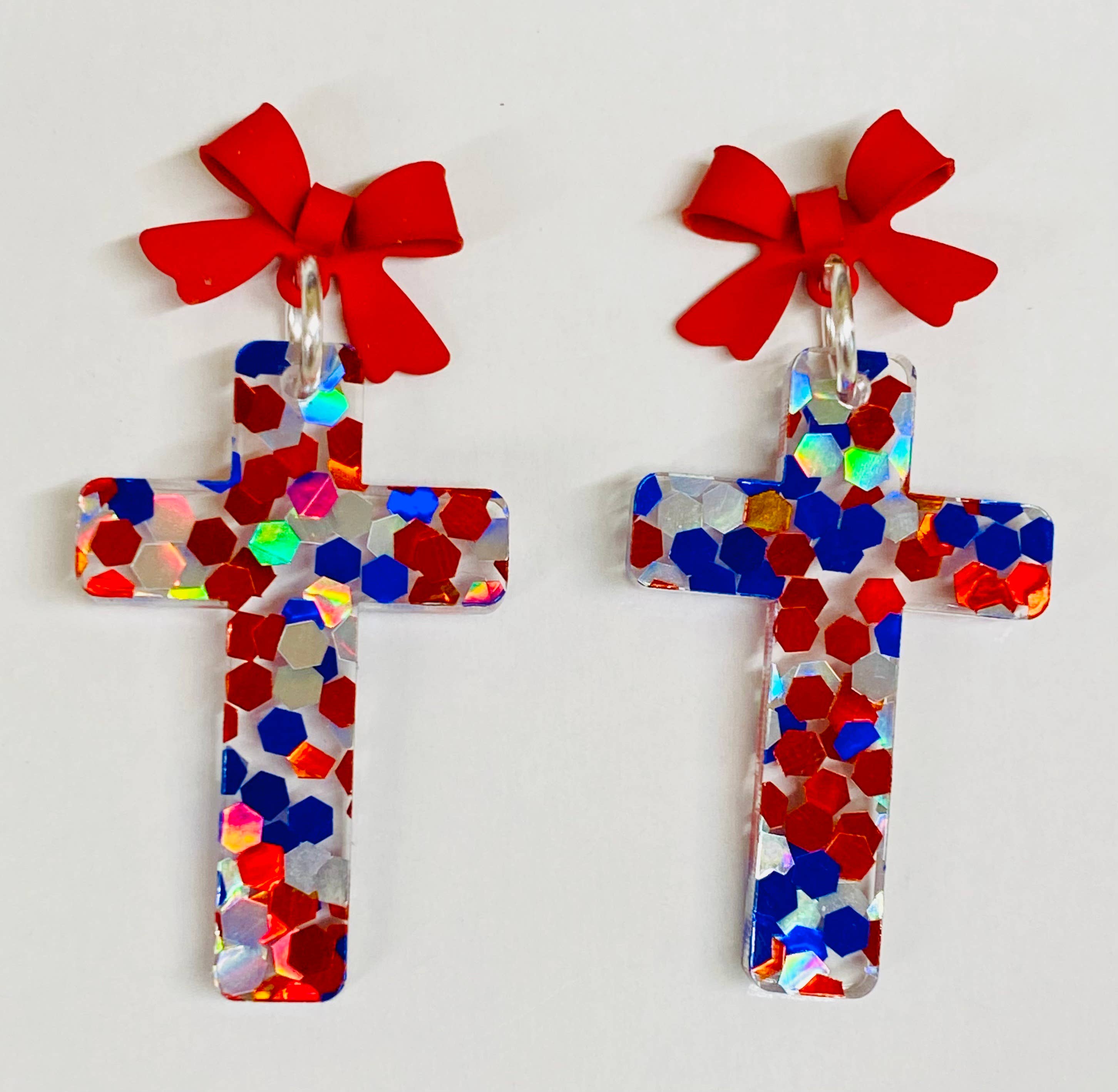 Patriotic Bow Cross Earrings