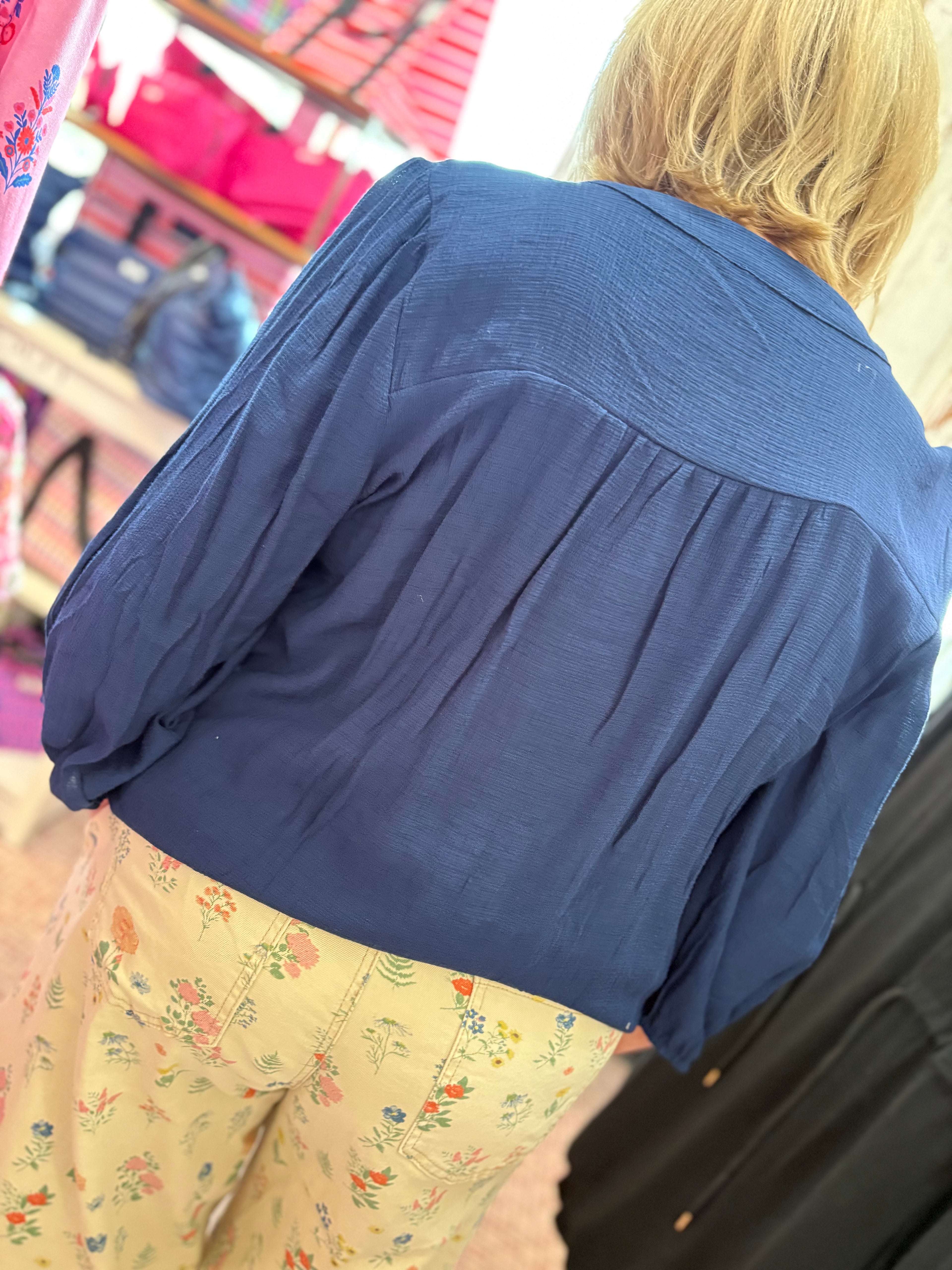 Front Tie Pleated Front 3/4 Sleeve Top Plus