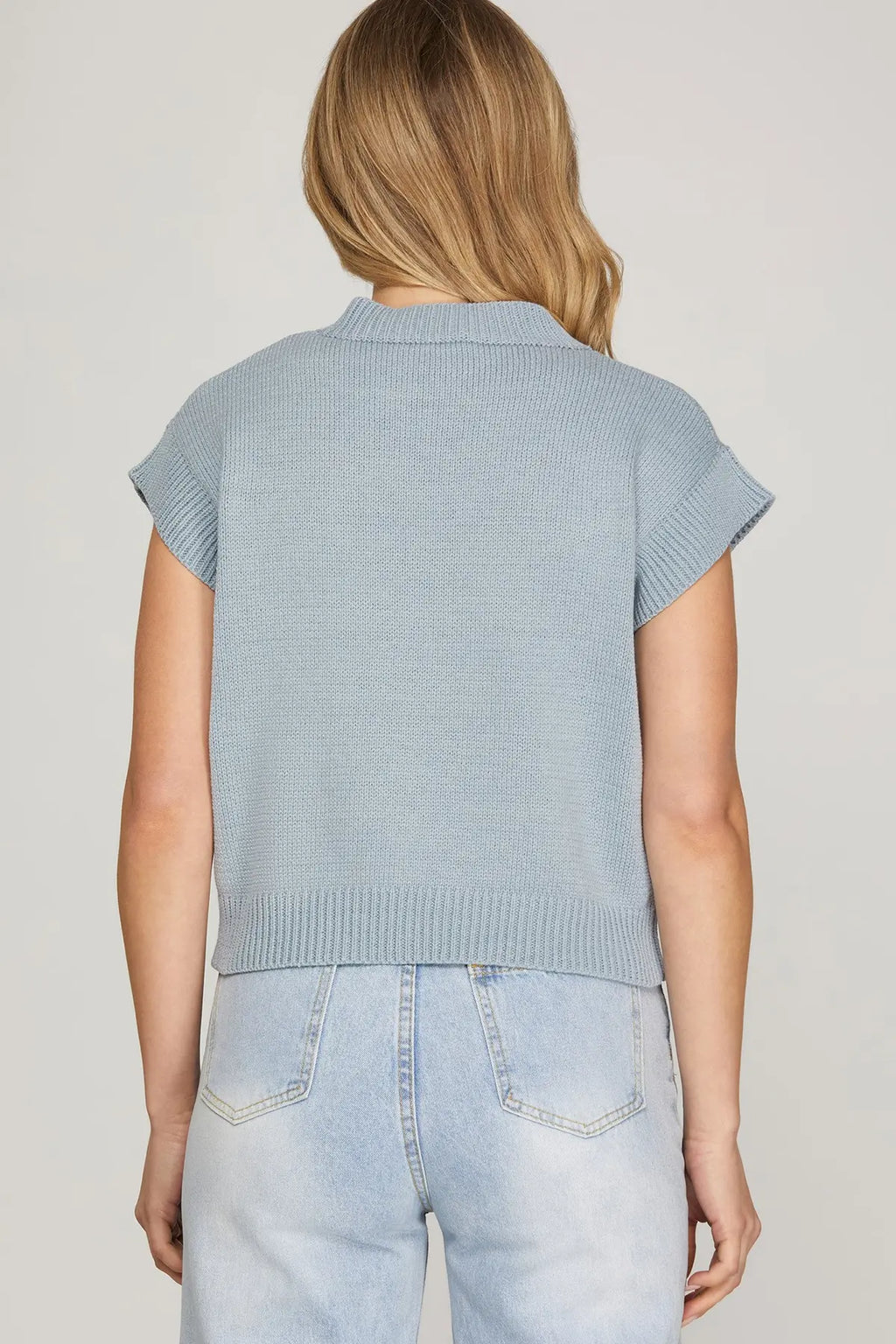 DROP SHORT SLEEVE ROUND NECK DOG PATTERN SWEATER TOP