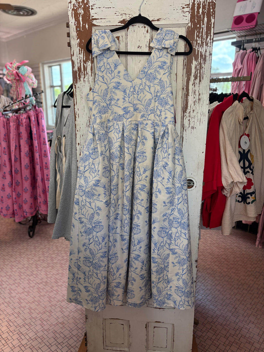 Sleeveless Bow Shoulder Floral Print Dress