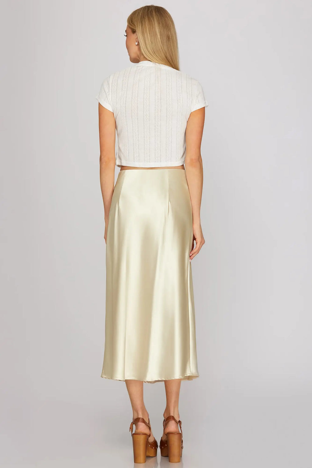 SATIN BIAS MIDI SKIRT WITH ELASTIC WAISTBAND AND SIDE ZIPPER