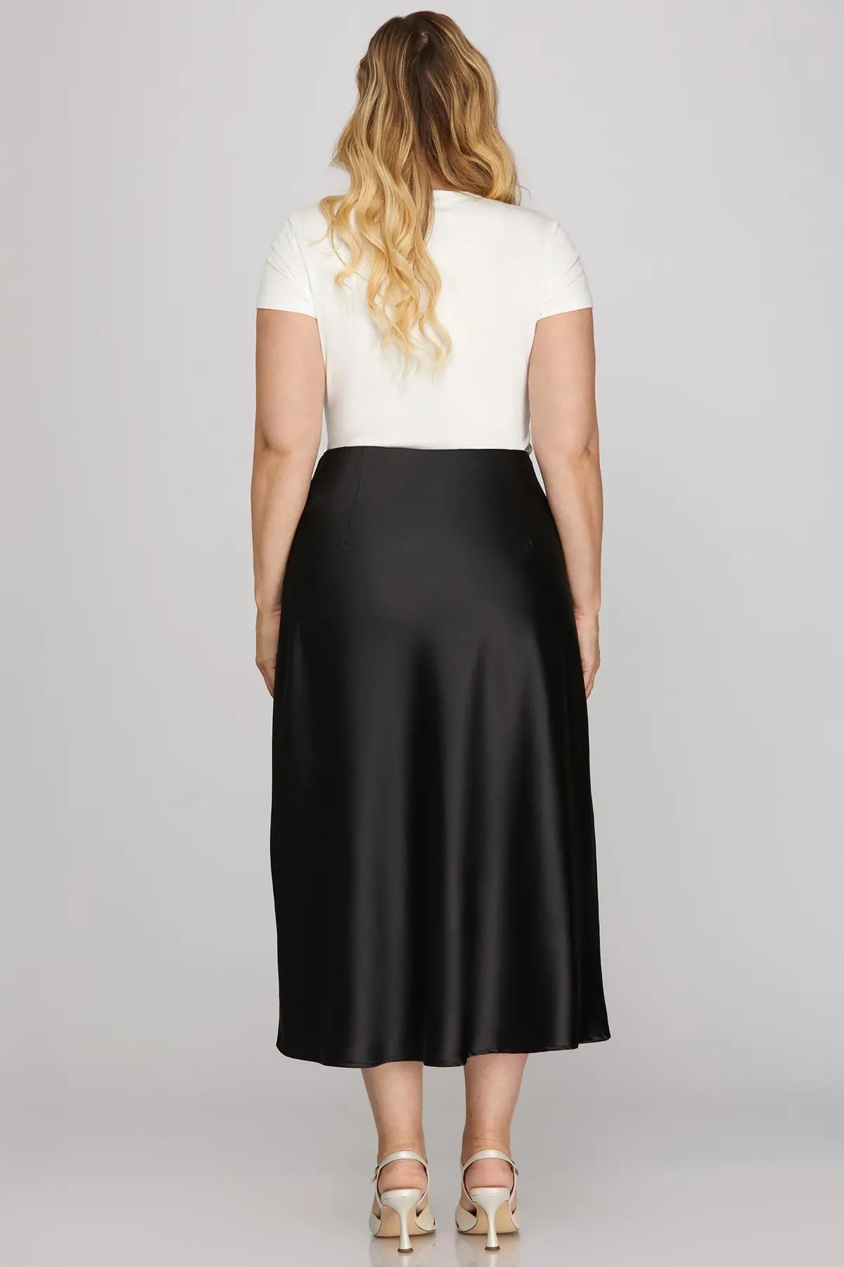 SATIN BIAS MIDI SKIRT WITH ELASTIC WAISTBAND AND SIDE ZIPPER