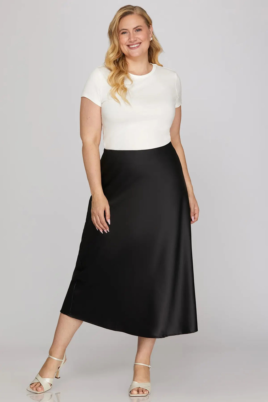 SATIN BIAS MIDI SKIRT WITH ELASTIC WAISTBAND AND SIDE ZIPPER