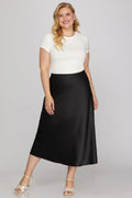 SATIN BIAS MIDI SKIRT WITH ELASTIC WAISTBAND AND SIDE ZIPPER