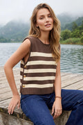 She +Sky Plus size and regular sleeveless brown striped sweater