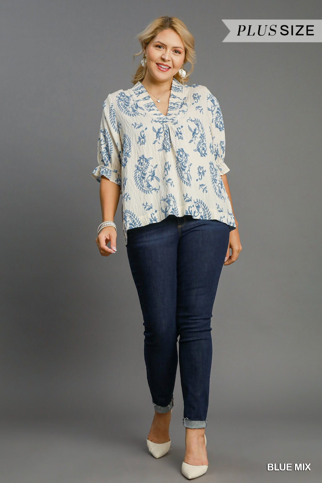 Paisley Print V-Neck Top