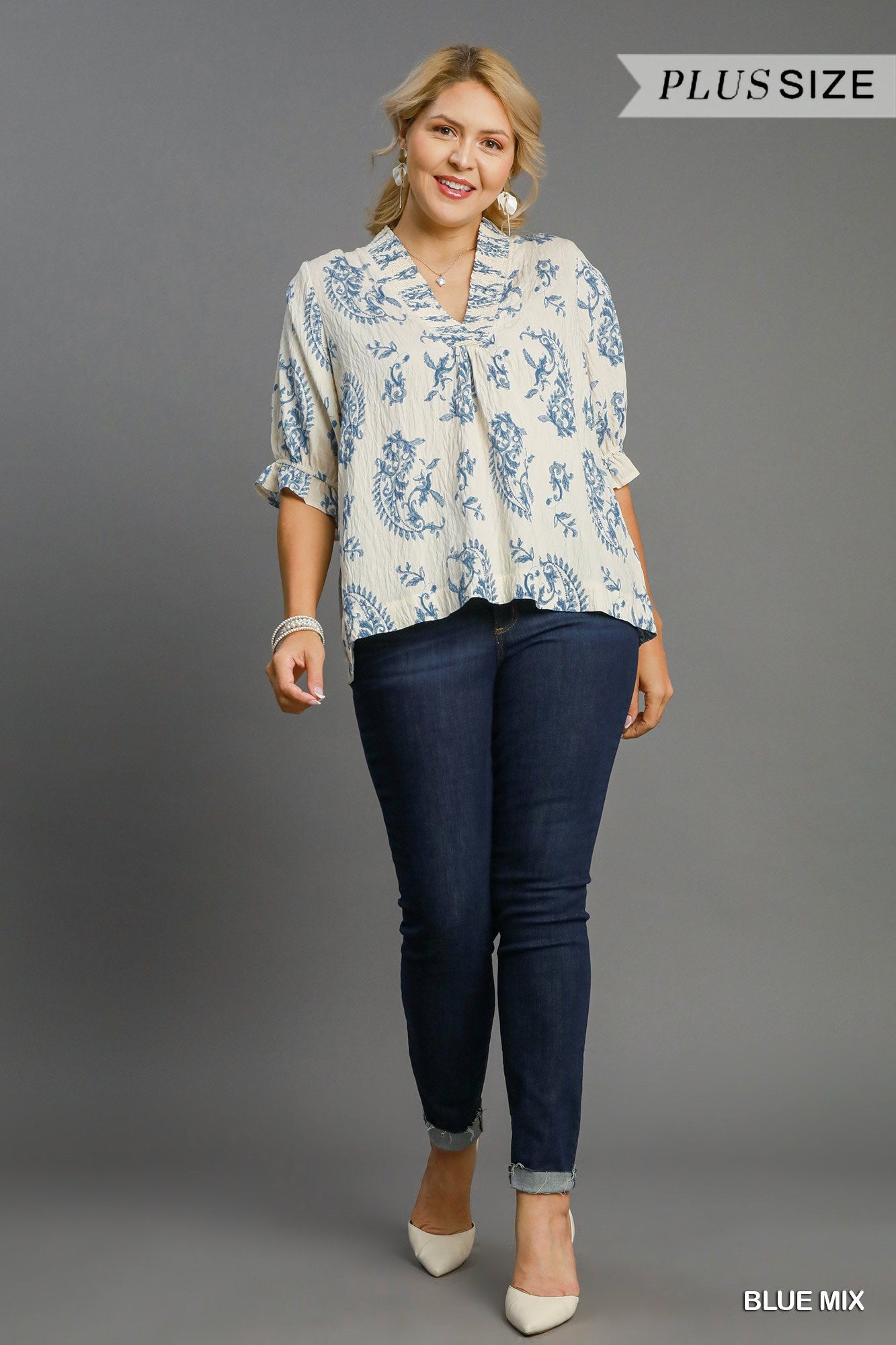 Paisley Print V-Neck Top