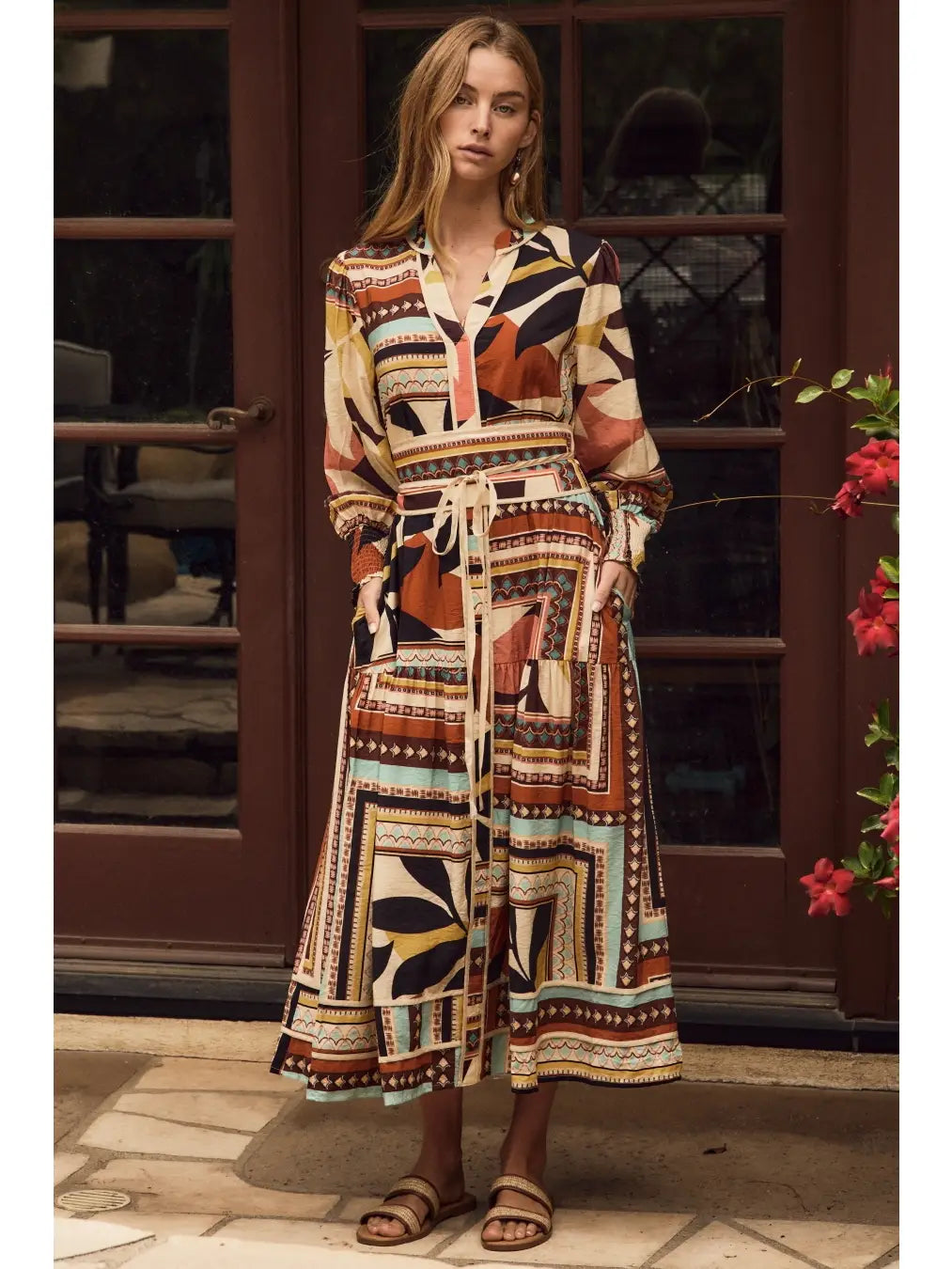 Mixed Print Tiered Maxi Dress