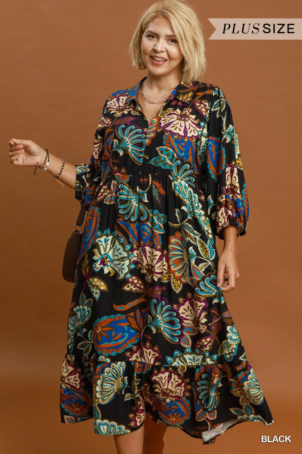 Black Boho Paisley Tiered Midi Dress