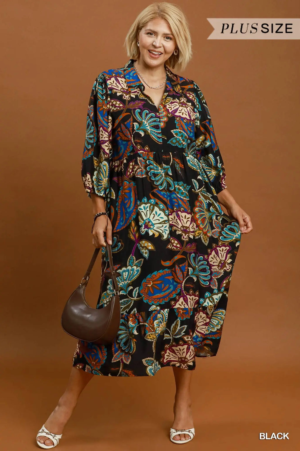 Black Boho Paisley Tiered Midi Dress