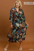 Black Boho Paisley Tiered Midi Dress