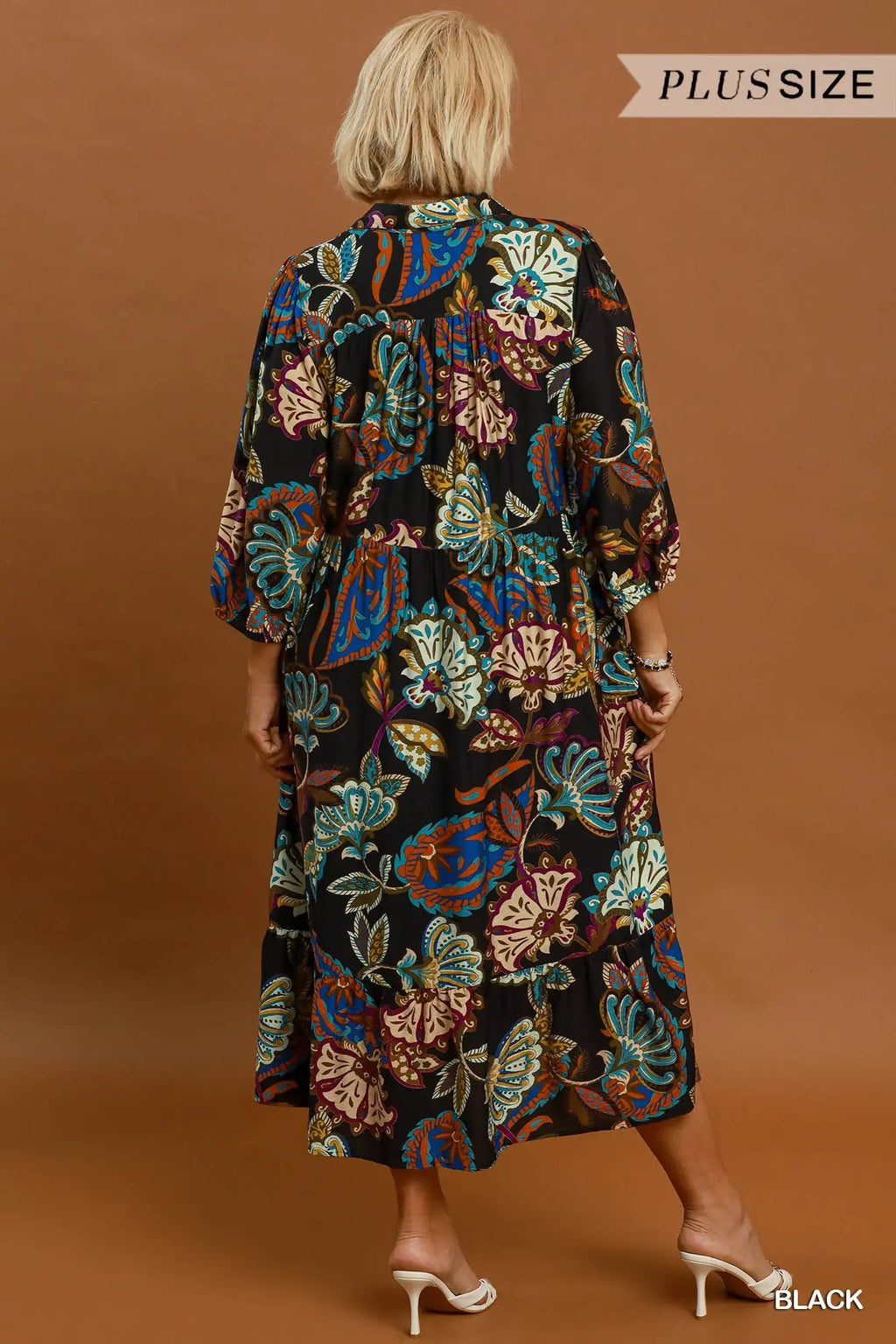 Black Boho Paisley Tiered Midi Dress