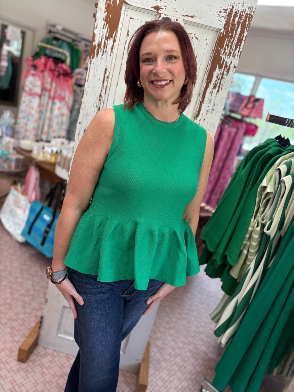 Entro Sleeveless Green Peplum Top