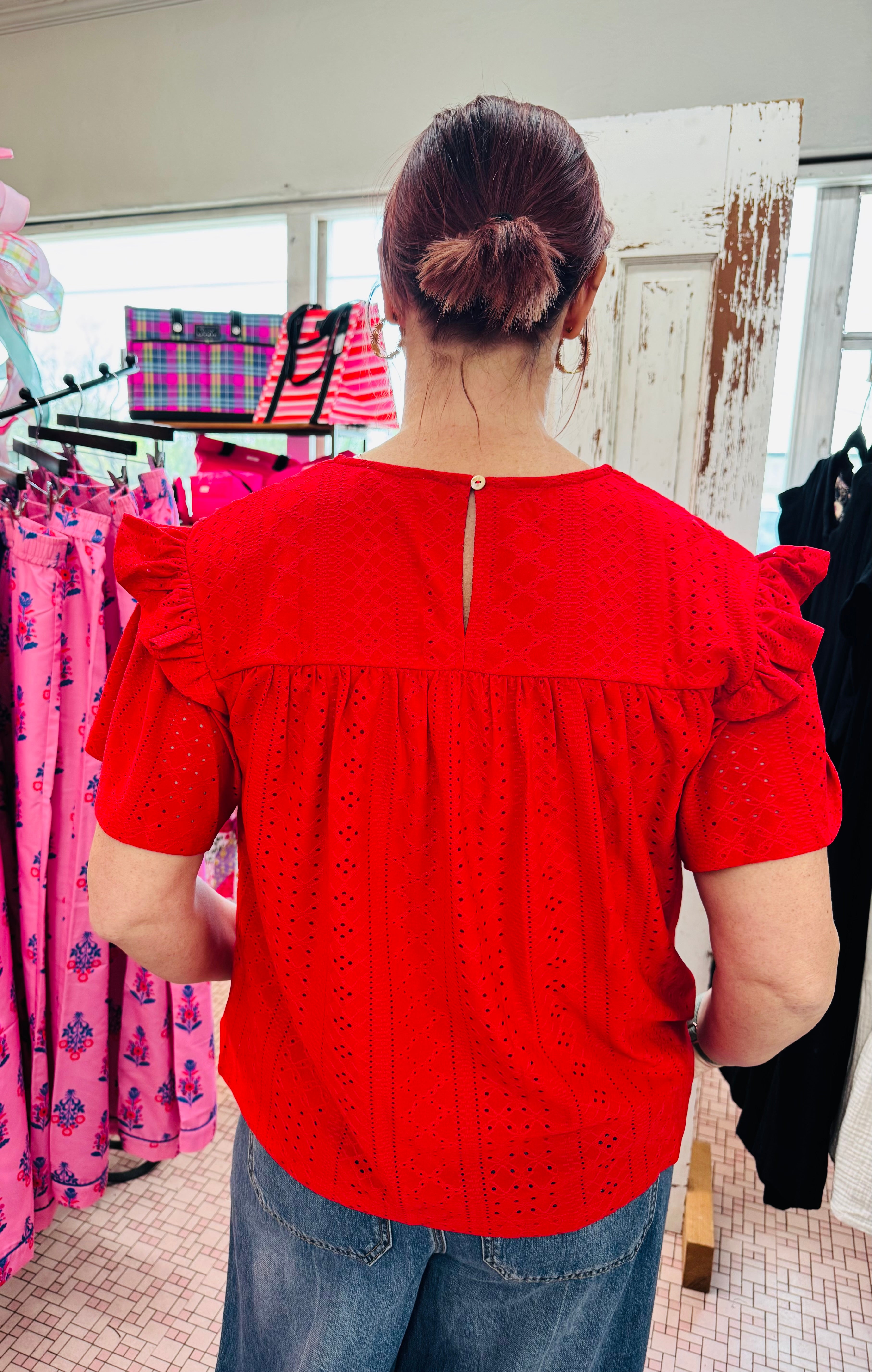 Entro Red Ruffle Top