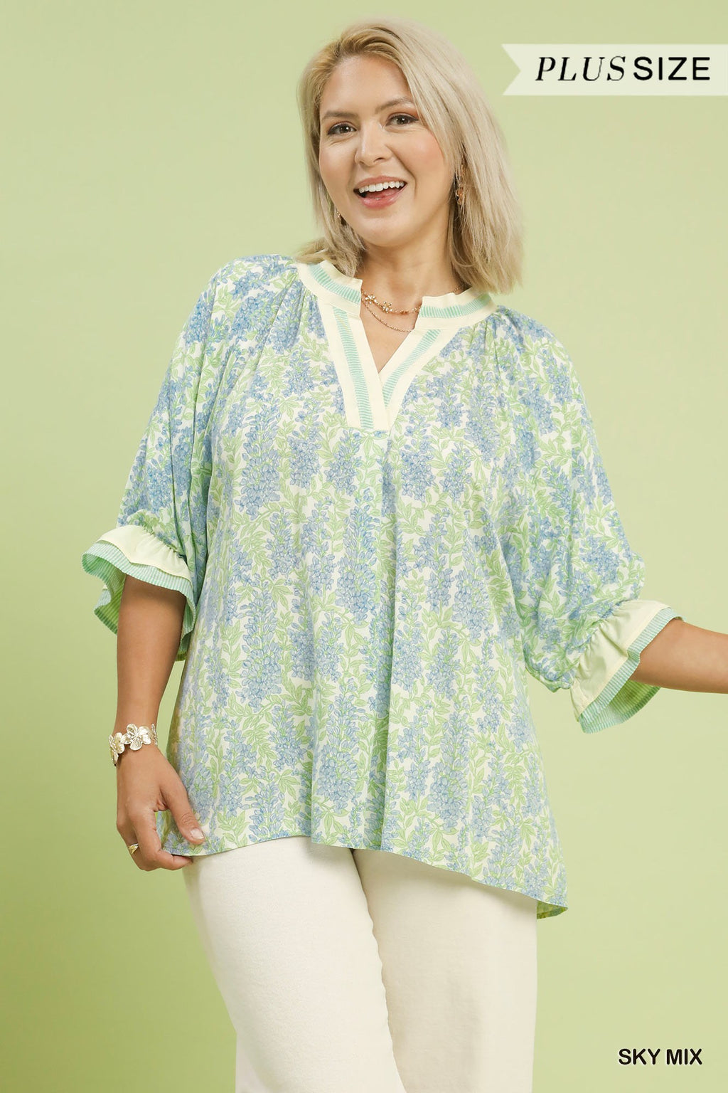 Spring Burst Print V-Neck Top