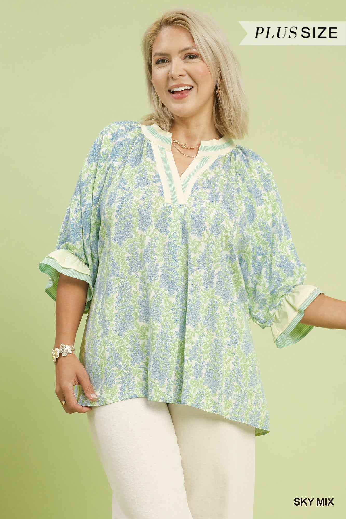 Spring Burst Print V-Neck Top