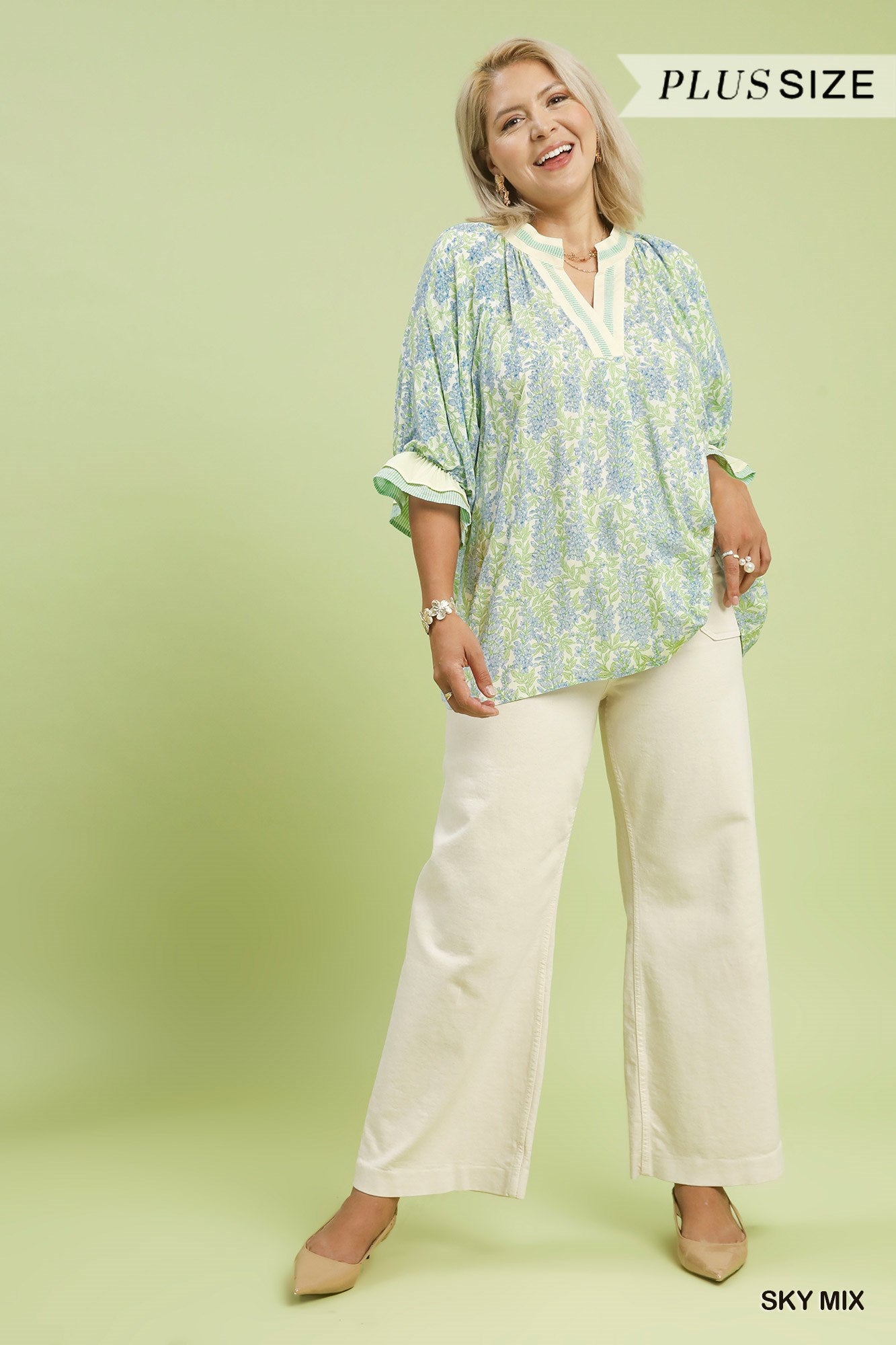 Spring Burst Print V-Neck Top