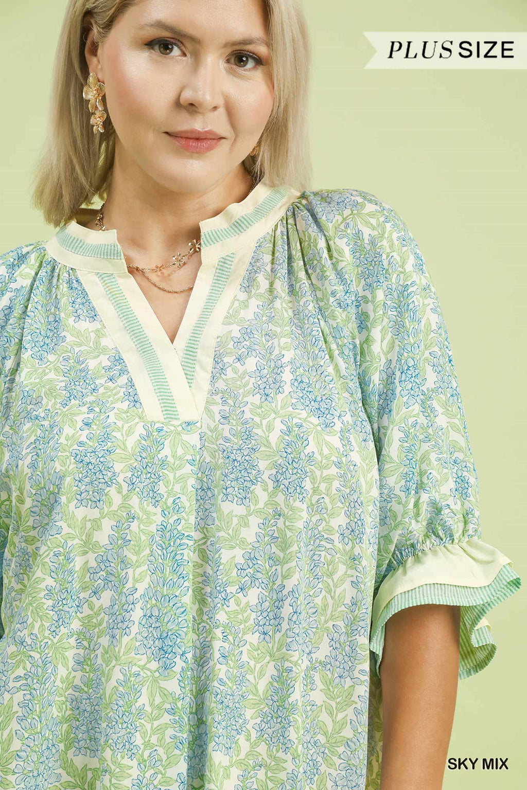 Spring Burst Print V-Neck Top