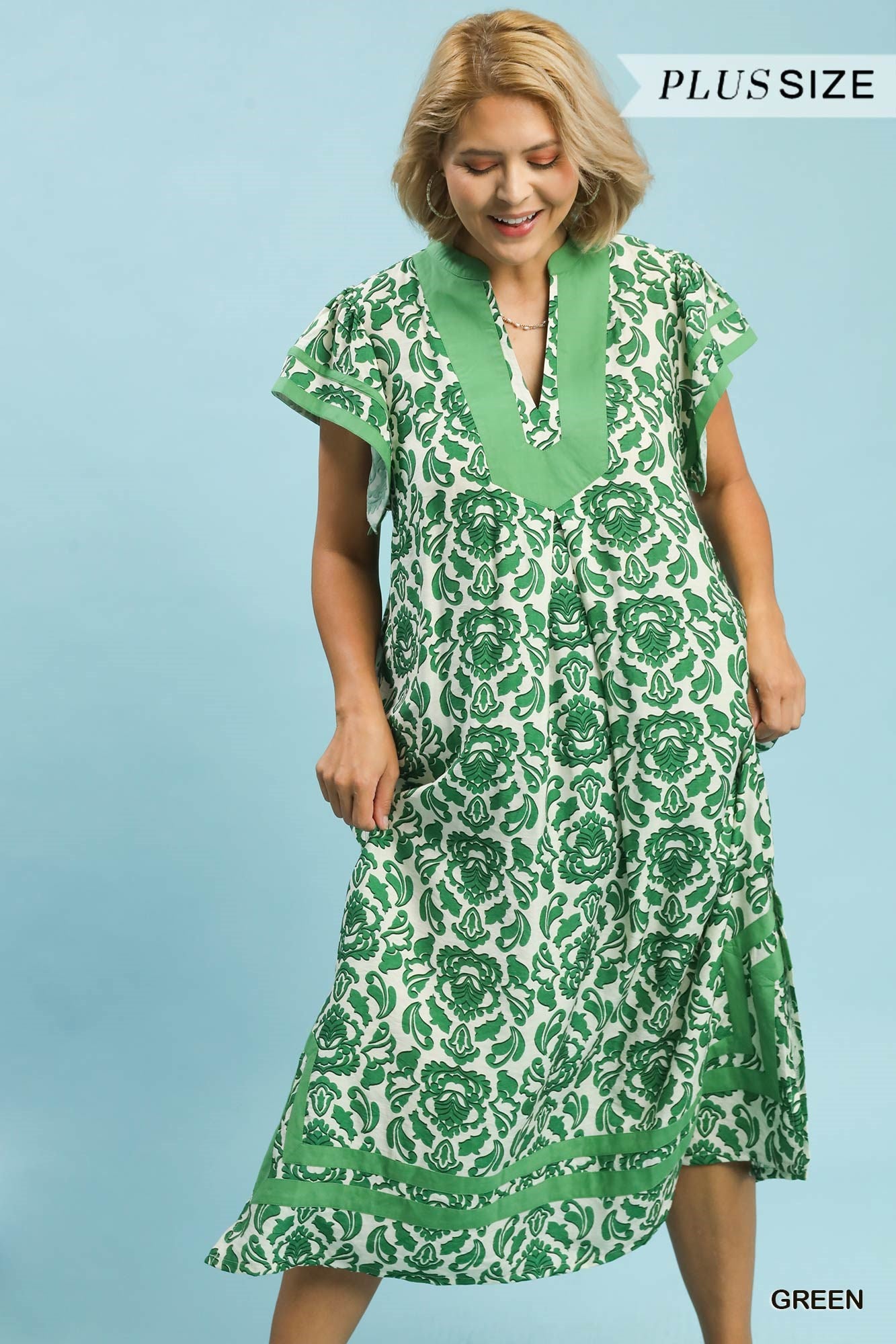 Abstract Two Tone Print Midi Dress