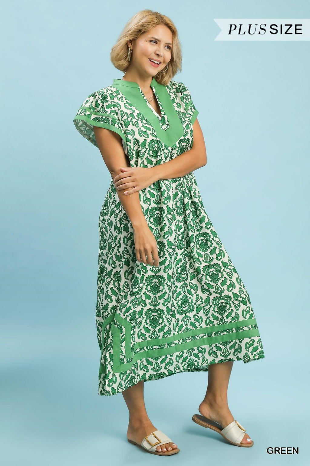 Abstract Two Tone Print Midi Dress