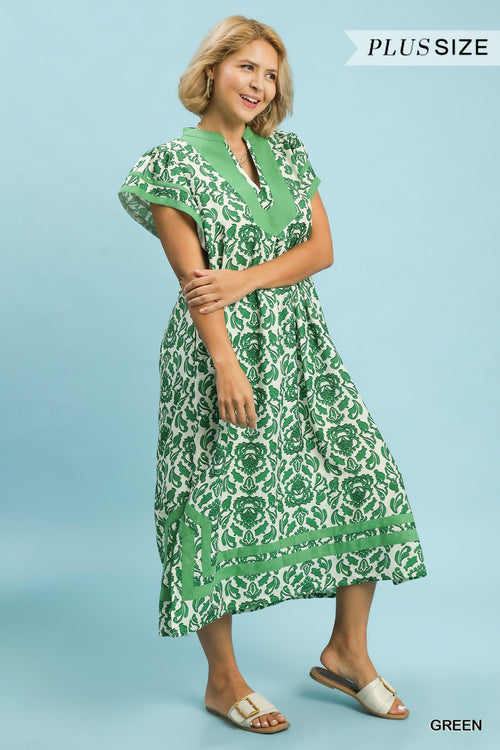 Abstract Two Tone Print Midi Dress