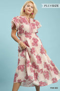 Floral Flutter Sleeve Midi Dress