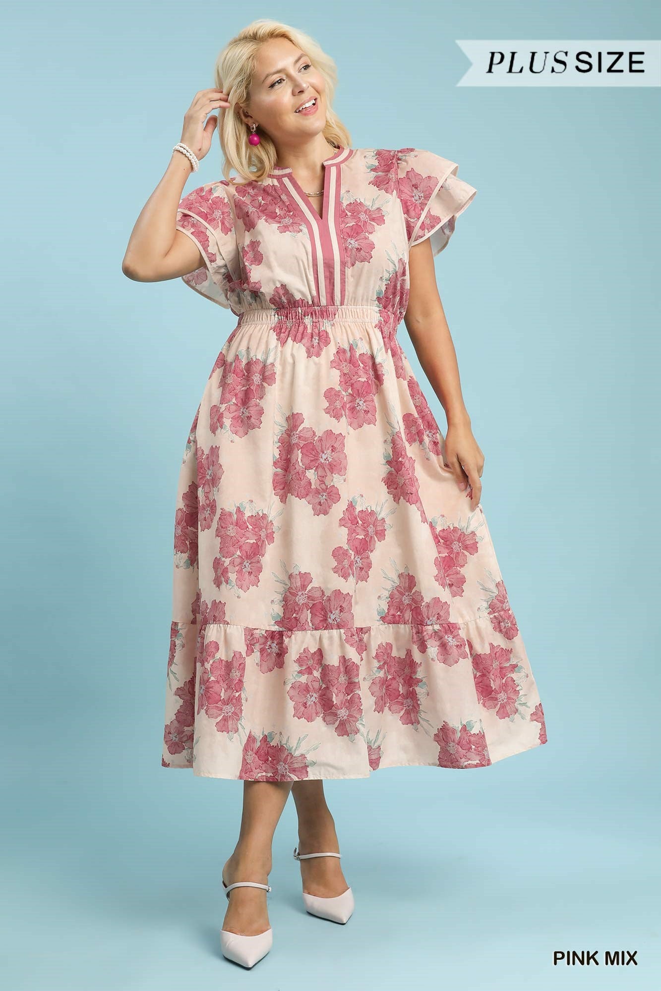Floral Flutter Sleeve Midi Dress