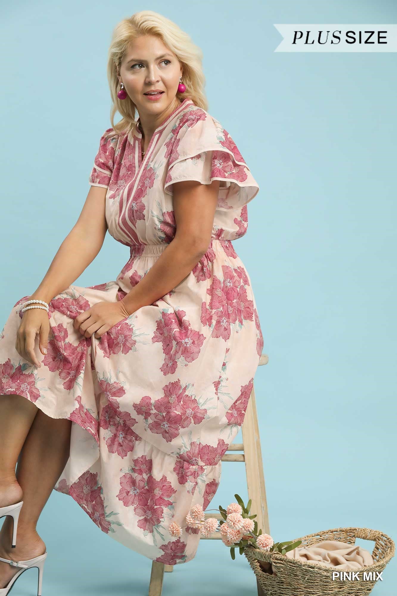 Floral Flutter Sleeve Midi Dress