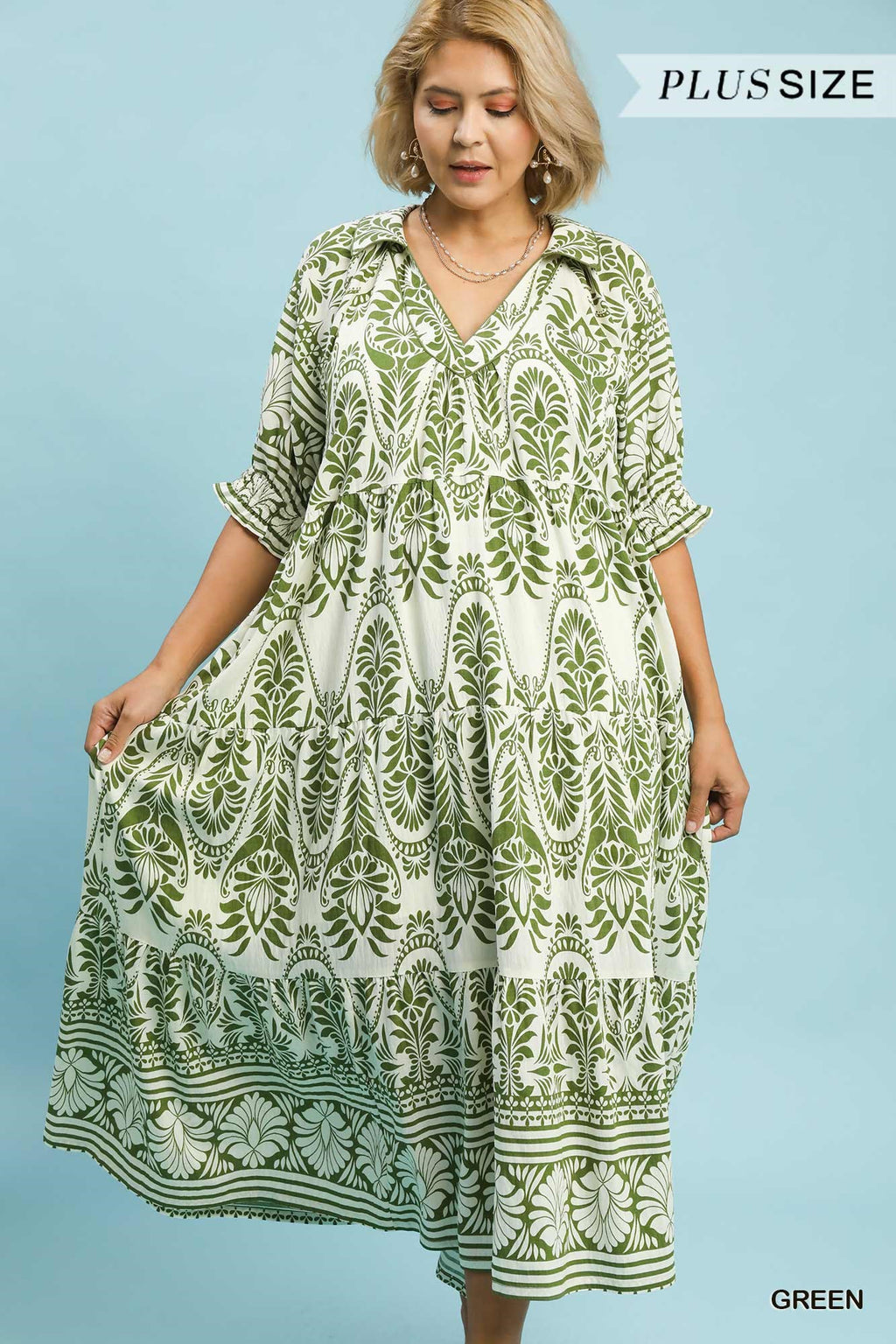 Two tone Border Print Midi Dress